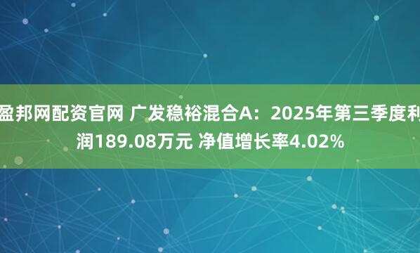 盈邦网配资官网 广发稳裕混合A：2025年第三季度利润189.08万元 净值增长率4.02%